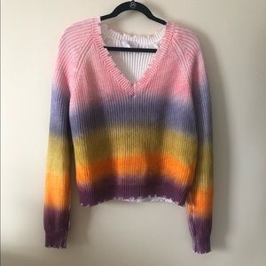 Rainbow Ombré Distressed Sweater